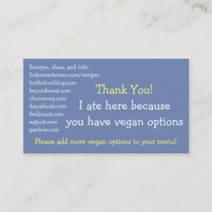 Vegan Restaurant Cards Visitkort