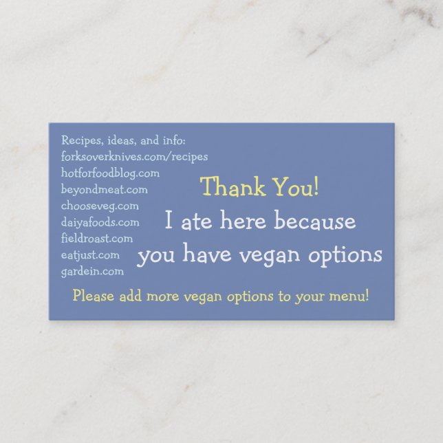 Vegan Restaurant Cards Visitkort (Framsida)