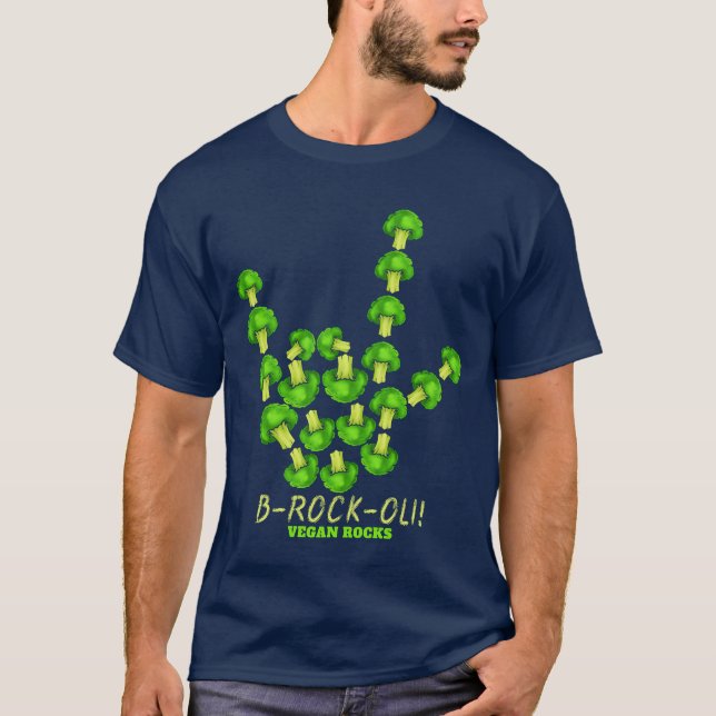 Vegan Rocks Sign Of Horns With Broccoli gift T Shirt (Framsida)