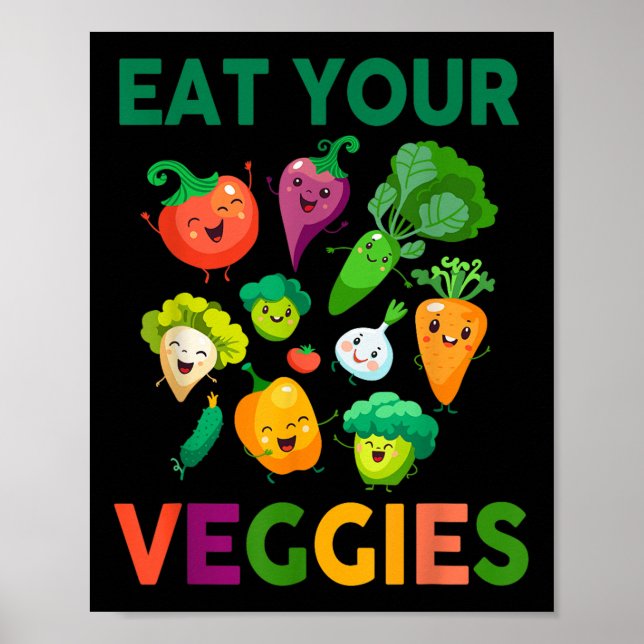 Vegan Shirt Kids Småbarn Boys Eat Your Veggies Veg Poster (Framsidan)