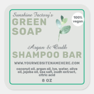 Vegan Soap Shampoo Pub Grönt Square Sticker Fyrkantigt Klistermärke