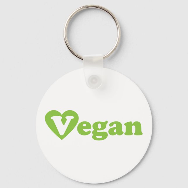 Vegan Text Grönt Heart Nyckelring (Framsida)