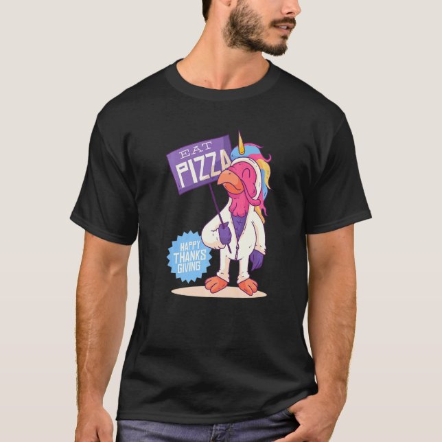 Vegan Turkey Pizza Thanksgiving Unicorn Costume T Shirt (Framsida)