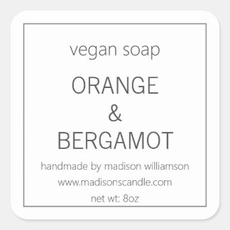 Vegan tvål | Enkel minimalistisk grå och vit Fyrkantigt Klistermärke
