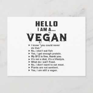 Vegan Vegetarian Vegetables Veganism Funny Gift Vykort
