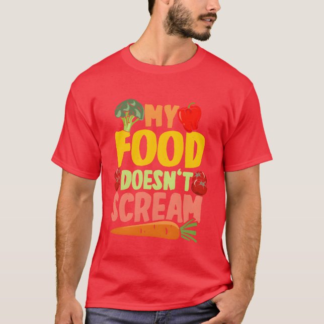 Vegan Vegetarier My Food Doesnt Scream retro T Shirt (Framsida)