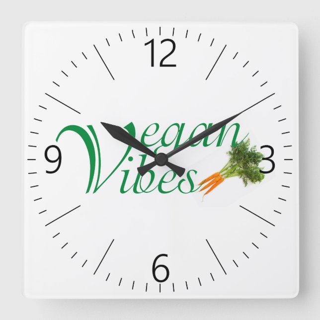 Vegan vibes fyrkantig klocka (Framsida)