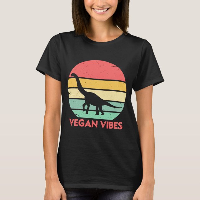 Vegan Vibes Vegetarian Dinosaur Plant Based Retro T Shirt (Framsida)
