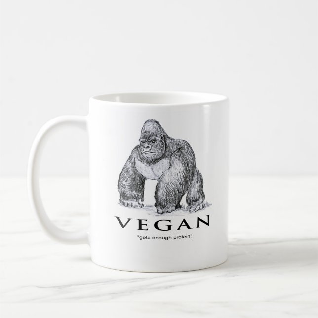 Vegangorillan får nog protein roligt kaffemugg (Vänster)