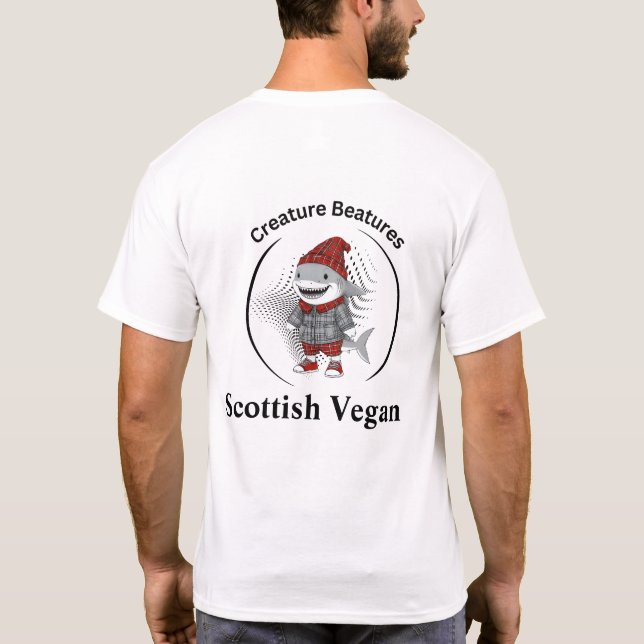 Veganhaj i skotsk tjärtmaskopi t shirt (Baksida)