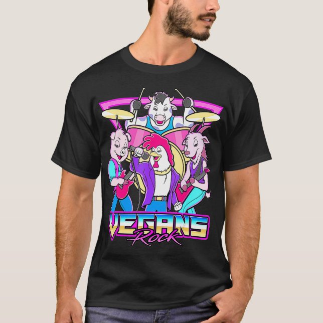 Vegans Sten Funny Vegan Cute Animal Band Retro T Shirt (Framsida)