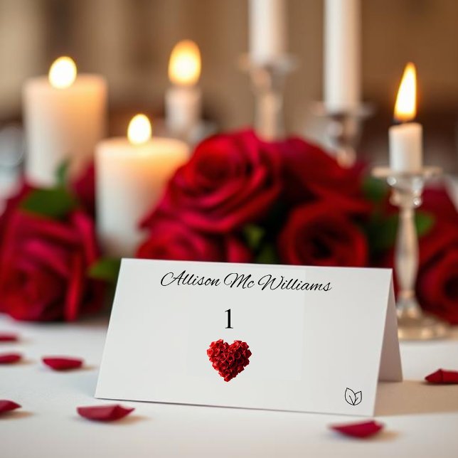 Veganska ikon-platskort för bröllop - röda rosor bordsnummer (Wedding Place Cards Vegetarian Icon-Red Roses)