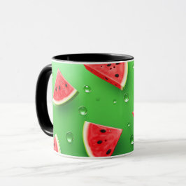 Veganska Tecknade Frukter Söt Skiva Av Vattenmelon Mugg
