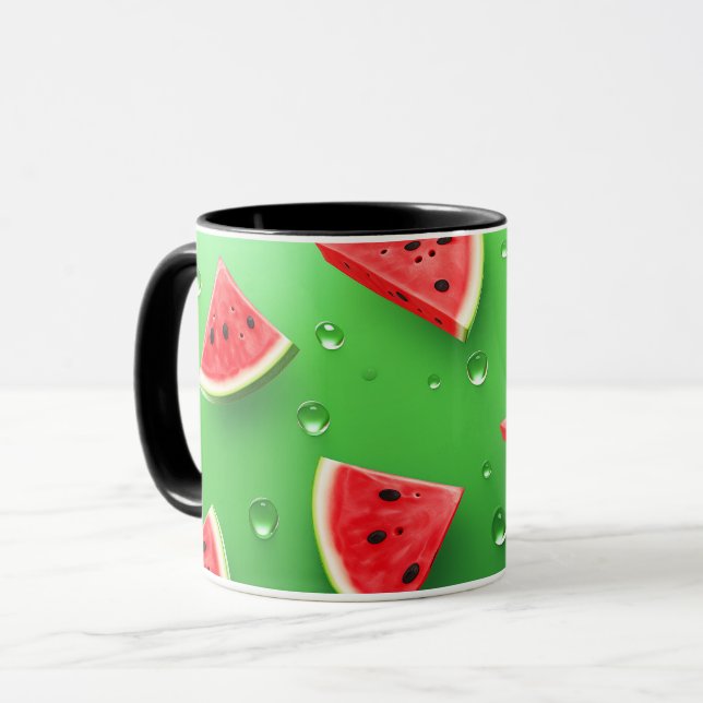 Veganska Tecknade Frukter Söt Skiva Av Vattenmelon Mugg (Framsida vänster)