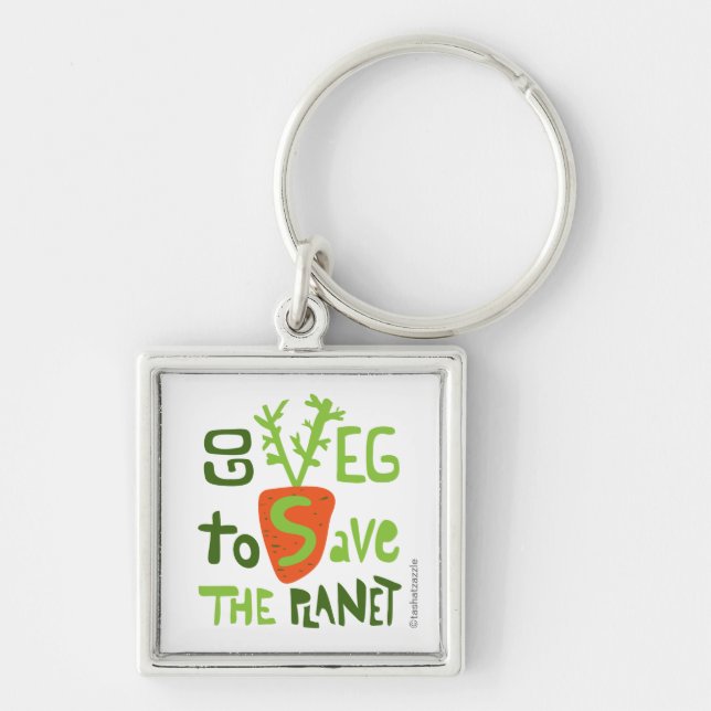 Veganvegetarian räcker bokstäverslogan Keychain Fyrkantig Silverfärgad Nyckelring (Framsidan)