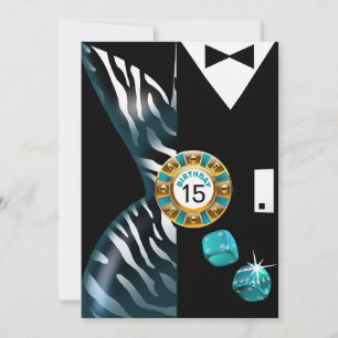 Vegas Art Deco Zebra Swank 15:e födelsedagen Inbjudningar