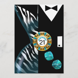 Vegas Art Deco Zebra Swank 21:a födelsedagen Inbjudningar