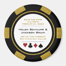 Vegas Black Guld Poker Chip Bröllop spara datum