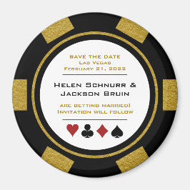 Vegas Black Guld Poker Chip Bröllop spara datum Magnet
