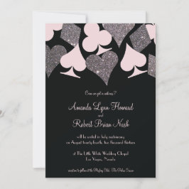 Vegas Bröllop Black Rosa och Silver Faux Glitter Inbjudningar