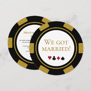 Vegas Bröllop Elopement Announce Guld Poker Chip Inbjudningar