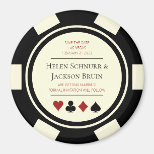 Vegas Bröllop spara datum Poker Chip Black Cream Magnet