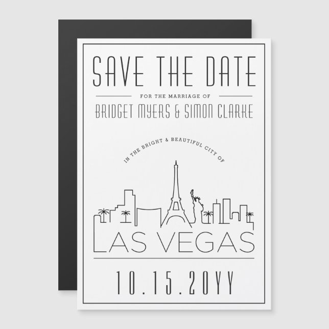 Vegas Bröllop | Stiliserad Siluett Spara Datum Magnetisk Inbjudningskort (Fram/baksida)
