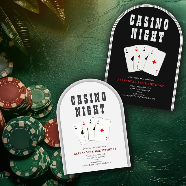 Vegas Casino Blackjack Poker Night Black Party Inbjudningar (Vegas Casino Blackjack Poker Night Black Playing Cards Gambling Party Arched Invitation)