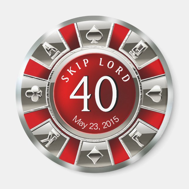 Vegas Casino Chip 40:e födelsedagen | Red silver Magnet (Framsidan)