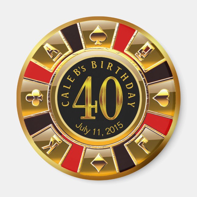Vegas Casino Chip 40:e födelsedagen | Röd guld sva Magnet (Framsidan)