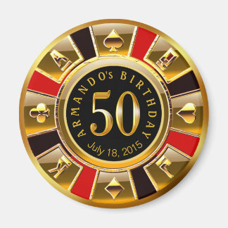 Vegas Casino Chip 50:e födelsedagen | Röd guld sva Magnet