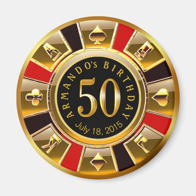 Vegas Casino Chip 50:e födelsedagen | Röd guld sva Magnet (Framsidan)