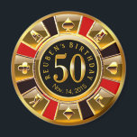 Vegas Casino Chip 50:e födelsedagen | Röd guld sva Magnet<br><div class="desc">Ett mycket coola rött,  guld och svart Las Vegas Birthday Casino Chip gynnar magnet. Använda knappen ANPASSA IT för att lägga till din egen text.</div>