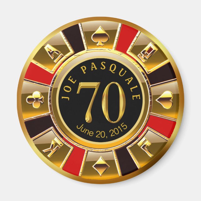 Vegas Casino Chip 70:e födelsedagen | Röd guld sva Magnet (Framsidan)