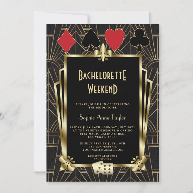 Vegas Casino Underbar Gatsby Bachelorette Helg Inbjudningar (Framsida)