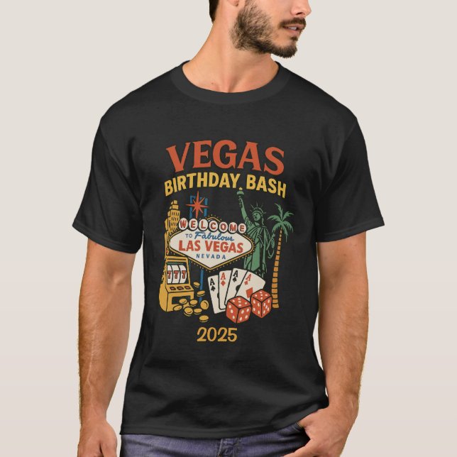 Vegas Födelsedagsfest Anpassad Datum & Fest  T Shirt (Framsida)