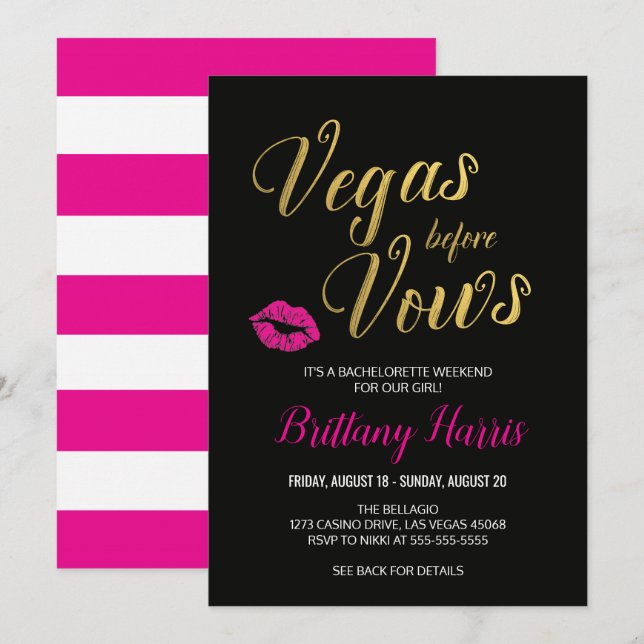 Vegas före Vows Bachelorette Party-inbjudan Inbjudningar (Fram/baksida)