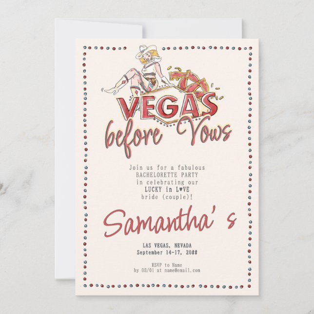 Vegas före Vows Casino Lucky Modern Bachelorette Inbjudningar (Framsida)