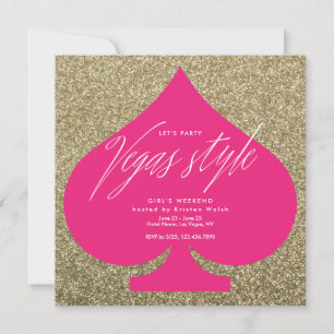 Vegas Guld Glitter Girly Bachelorette Party Inbjudningar