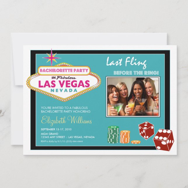 Vegas Helg Bachelorette Party bjudande (aqua) Inbjudningar (Framsida)