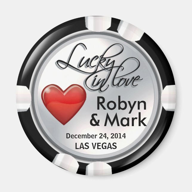 Vegas Lucky i Kärlek Casino Chip vit röd Magnet (Framsidan)