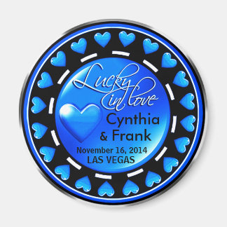 Vegas Lucky i Kärlek Hearts Casino Chip blue Magnet