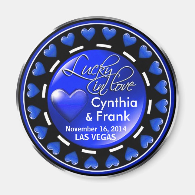 Vegas Lucky i Kärlek Hearts Casino Chip kobolt Magnet (Framsidan)