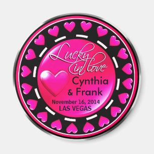 Vegas Lucky i Kärlek Hearts Casino Chip shock rosa Magnet