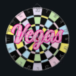 Vegas Pink text on Black And Pastel Colors Darttavla<br><div class="desc">Vegas Pink text on Black And Pastel Colored Dart Board Game Including 6 Brass Darts 🎯Personalize with your text or name by selecting the personalization option. Please let me know if you have additional questions and because Zazzle's customer support handles the customer experience you may reach Zazzle customer support by...</div>