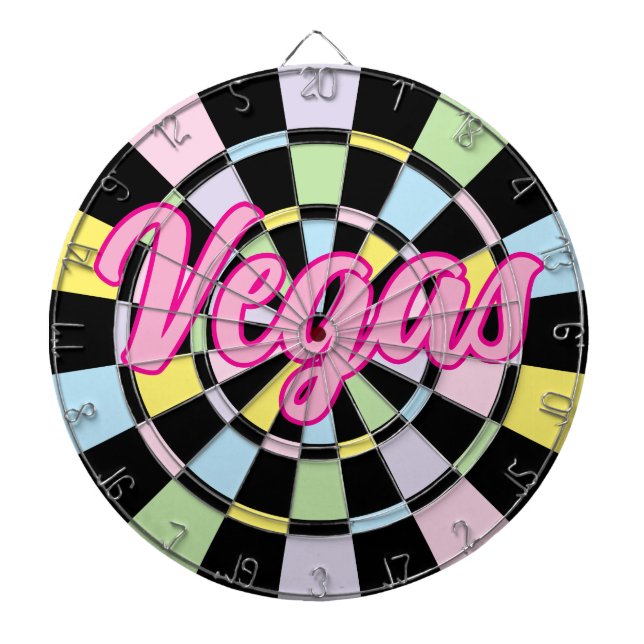 Vegas Pink text on Black And Pastel Colors Darttavla (Framsidan)