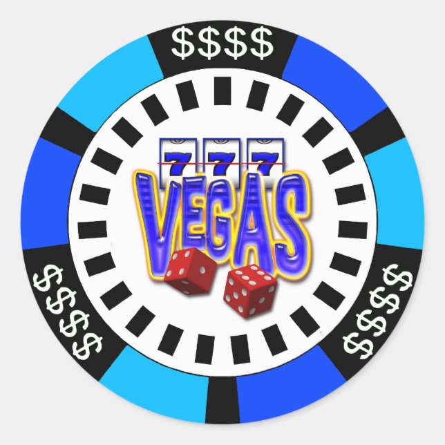 VEGAS POKER CHIP RUNT KLISTERMÄRKE (Framsida)