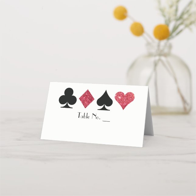 Vegas Red Faux Glitter-platskort med Bord Namn Placeringskort (Framsida)