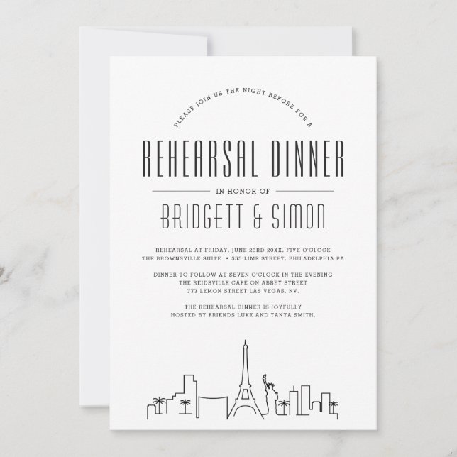 Vegas Rehearsal Dinner | City Skyline-inbjudan Inbjudningar (Framsida)
