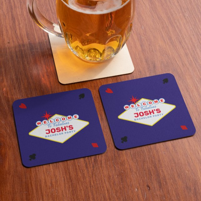 Vegas Sign Midnatt Blå Personlig Underlägg Papper Kvadrat (Skapare uppladdad)